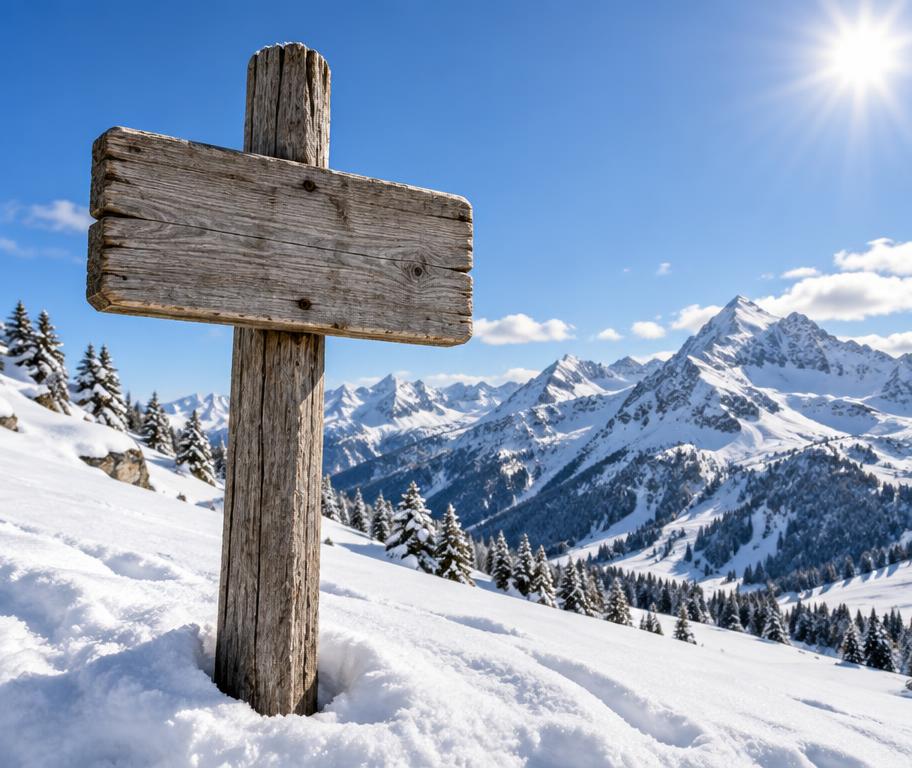 Wooden sign in the snow